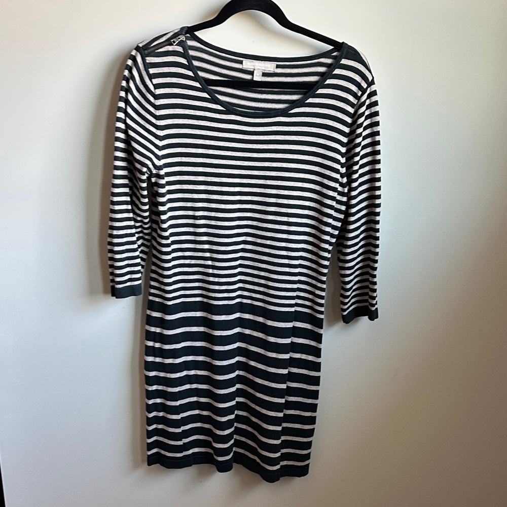 Banana Republic Black and Tan Striped Long Sleeve Dress